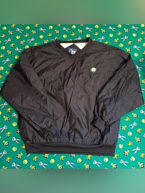 Port and Company Black V-Neck Pullover with Green Logo